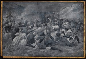 1883年11月5日、エル・オベイドにおけるヒックス・パシャ率いるエジプト軍とマフディ・ムハンマド・アフマド軍の敗北（グリザイユ水彩画 作： Charles Auguste Loye
