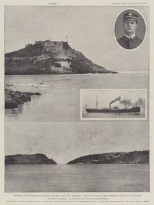 サンティアゴデクーバ港への入り口。チャネルの最も狭い部分に沈んだメリマック 作： Charles Auguste Loye