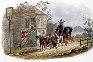 R.G.リーヴ（fl.1811-37）が彫刻した "A Lazy Horsekeeper for the Mail "は、トーマス・マクレーンによって出版されました。 作： Charles B. (after) Newhouse