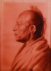 オーセージ族の戦士、カシャスングリア（鉛筆、木炭、紙 作： Charles Balthazar Julien Févret de Saint Mémin