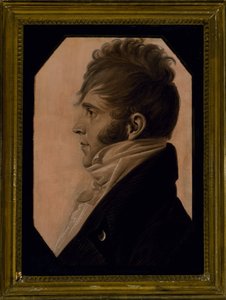 男の肖像、c。 1804（ピンクの紙に白で強調された黒いチョーク） 作： Charles Balthazar Julien Févret de Saint Mémin