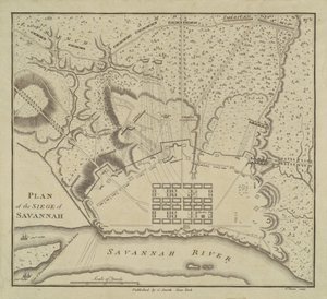 サバンナ包囲戦の計画、1796 年。 作： Charles Balthazar Julien Févret de Saint Mémin