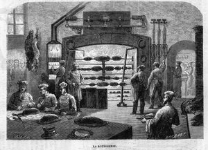 1864年、チュイルリー宮殿の「料理のロティサリー」。ムーランの図面からF.リクスとバルバンが作成した版画。 作： Charles Barbant