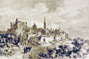 スポレートのビュー、ビクターデュルイによる「ローマの歴史」からのイラスト、1884年に公開（デジタル拡張画像） 作： Charles Barbant