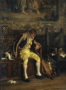 1871年に眠るフットマン。 作： Charles Bargue