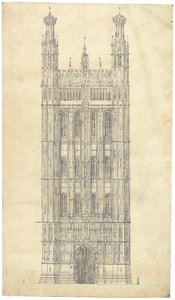 国会議事堂のデッサン、c.1836-40（紙にペンとインク）