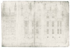 国会議事堂のデッサン、c.1836-40（紙にペンとインク）