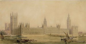 新しい国会議事堂の透視図、1840年代（グラファイト、ガッシュ、ペン、紙のインクの上にトイレ）