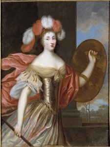 Olympe Mancini, comtesse de Soissons en Athena - アテナに扮したソワソンの子爵夫人オリンピア・マンシーニ（1638-1708）の肖像、Beaubrun, Charles（1604-1692）作。キャンバスに油彩。サイズ：130x99 cm。ストックホルム国立博物館 作： Charles Beaubrun