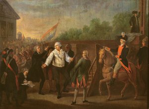 1793年1月21日、足場の麓にあるルイ16世（1754-93） 作： Charles Benazech