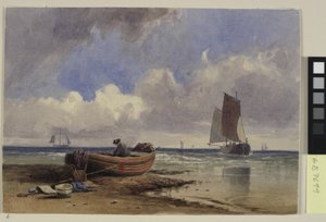 ヘイスティングスの海岸の漁船 作： Charles Bentley