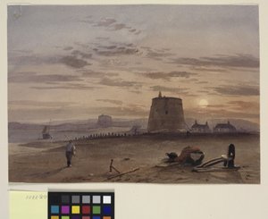 夕日に照らされたセント レオナルズのマーテロー タワー 作： Charles Bentley