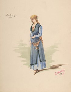 アンドレイの衣装デザイン[a]、付属品の説明シート[b]、1889年。