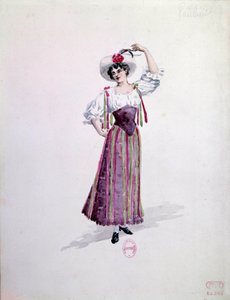 1892年、Ruggero Leoncavallo（1857-1919）作のオペラ「Paillasse」（de pagliacci、道化師）の若い女性の衣装（NeddaまたはColombine？チャールズ・ビアンキーニ（1860-1905）による水彩画 作： Charles Bianchini