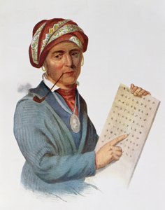 Sequo-yahまたはGeorge Guess、1828年、トーマスL.マッケニーとジェームズホールによる「北米インディアン部族Vol.1」のイラスト。ジョン・グラント 作： Charles Bird King