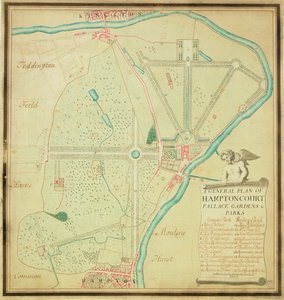 ハンプトンコート宮殿の庭園と公園の一般的な計画、c.1713（紙にペンとインク、トイレ） 作： Charles Bridgeman