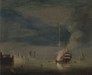 A Two-Decker on Fire at Night off a Fort   1433082   ja       japanese Successfully Translated  Original: Album Of Landscape Paintings (ink on paper) Translat: Album Of Landscape Paintings (ink on paper) 1455651 ja japanese Successfully Translated Original 作： Charles Brooking