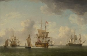 非常にそよ風に乗って帆走するイギリスの船 作： Charles Brooking