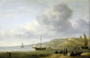 シェベニンゲン（オランダ）近くの海岸の風景。キャンバスに油彩 作： Charles Brooking