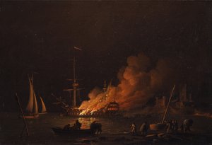 夜、1756年頃の火の船 作： Charles Brooking