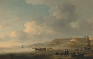 スヘーフェニンゲン近くの海岸で釣り用のピンクが岸辺にある 作： Charles Brooking