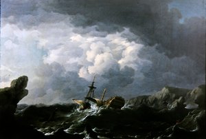 1758年11月29日、モロッコ沖で沈没したHMSリヒフィールド号（油彩・キャンバス） 作： Charles Brooking