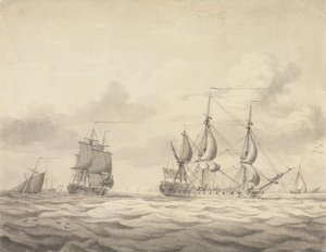 風の前の 2 つのフリゲート艦 作： Charles Brooking