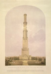 クリスタルパレスを1000フィートの高さの塔に変えるためのデザイン、パブ。 Ackermann und Co.、1852年 作： Charles Burton