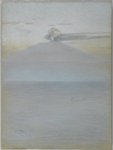 ベスビオの眺め：1913年12月21日午前11.25時（灰青色の織り紙にパステル） 作： Charles Caryl Coleman