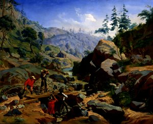 シエラ山脈の鉱山労働者、1851 年から 1852 年。 作成者: チャールズ クリスチャン ナール、アウグスト ウェンデロス。 作： Charles Christian Nahl, August Wenderoth