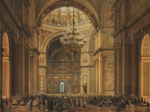 1850年代のサンクトペテルブルクの聖イサアク大聖堂での教会礼拝