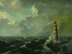 灯台のある海の風景（船上油） 作： Charles Codman