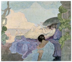 1898年、海でリラックスした女性たち。 作： Charles Edward Conder