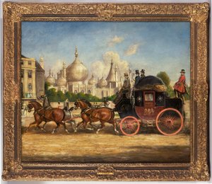 ロイヤルパビリオン、ブライトンの前でロンドンブライトンメールコーチ 作： Charles Cooper Henderson