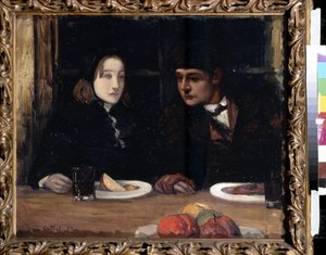 「海の国で。お別れの食事」。 シャルル・コテット（1863-1925）の絵画