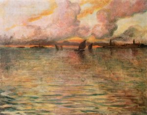 ヴェネツィアの遠景のある海景、1896年 作： Charles Cottet
