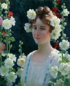 ホリーホックの中で 作： Charles Courtney Curran