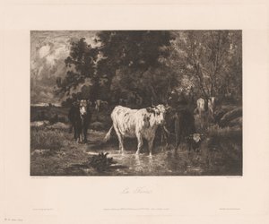 森の端に牛がいる風景 La Forêt (オブジェクトのタイトル) 作： Charles Courtry