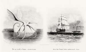 巨大なイカと2隻の船、ジョージクック（1781-1834）によって彫刻 作： Charles Curtis