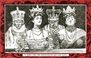 女性が女王のように見えるなら、男性は王様のように見えるのではないか（カラーリトグラフ 作： Charles Dana Gibson