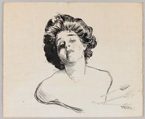 少女の肖像（クリーム紙に黒インク） 作： Charles Dana Gibson