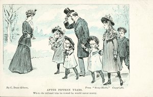 結婚しないと誓って断った男性と出会う女性（カラーリトグラフ 作： Charles Dana Gibson