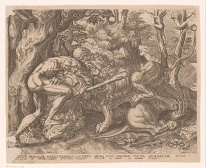 ネメアの獅子を絞め殺すヘラクレス フランス・フロリス後のヘラクレスの労働 (シリーズタイトル) 作： Charles David
