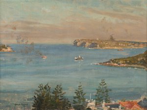 市の北側からシドニー ヘッズを望む (船内にオイルあり) 作： Charles David Jones Bryant