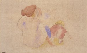 （赤いスーツを着た子供を連れた女性） 作： Charles Demuth