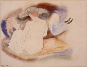 (帽子をかぶった女性とフィギュア2体） 作： Charles Demuth