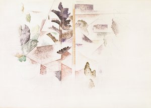 バミューダ、木と建築、1917年頃（紙にトイレ） 作： Charles Demuth