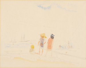 2 人の女性とビーチの子供 作： Charles Demuth