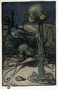 火星の住人。 ハーバート・ジョージ・ウェルズ (1866-1946) の小説「宇宙戦争」のための M. Dudouyt (1885-1946) による挿絵。 作： Charles Dudouyt