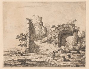 破滅と羊飼いのいる風景 廃墟風景版画（連載タイトル） Cahier de Ruinees et de Paysages (シリーズタイトル) 作： Charles Echard (attributed to)